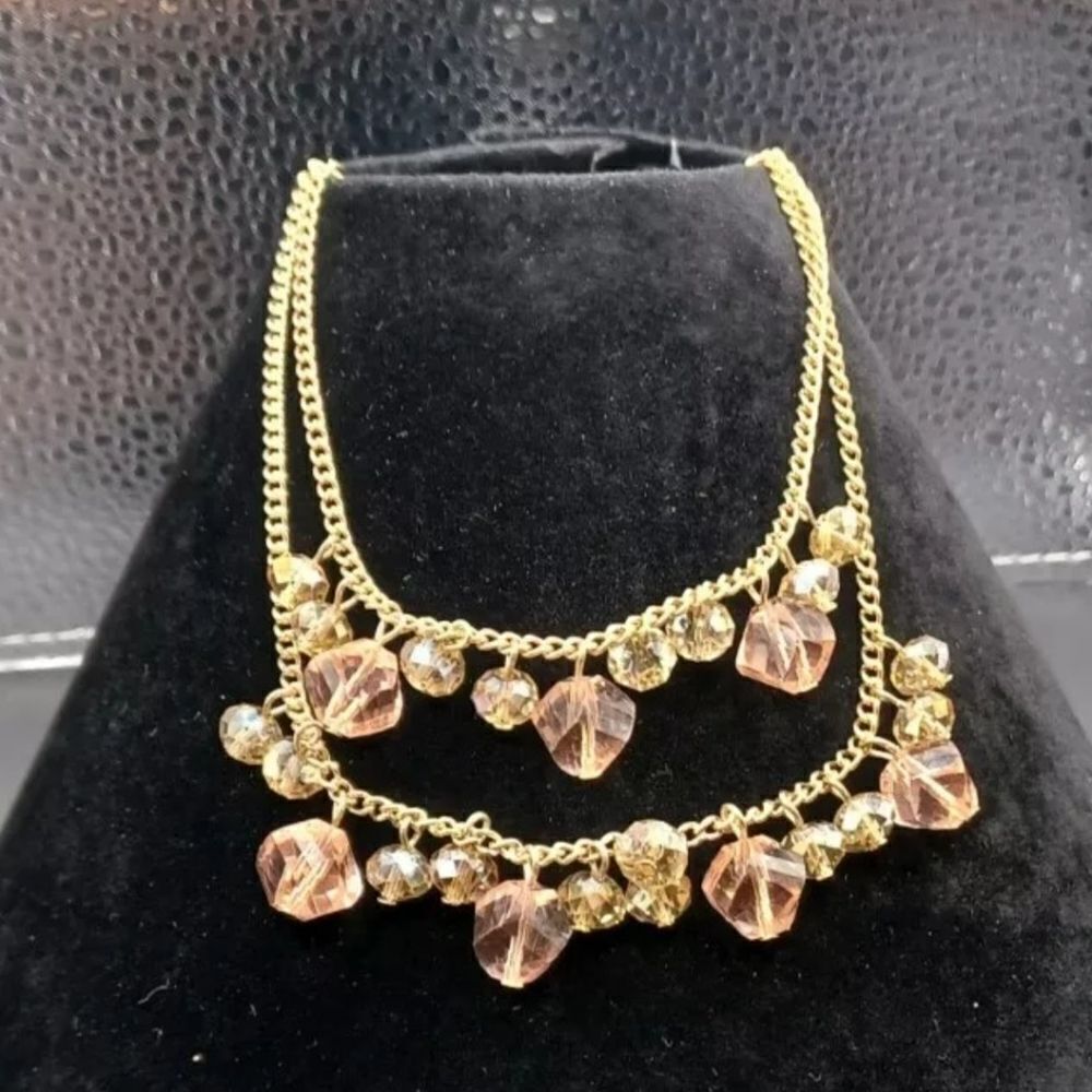 JTV Marked Signed Yellow Orange Bead Dangle Goldtone Statement Necklace NWOT